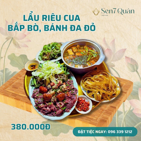  LẨU RIÊU CUA BẮP BÒ, BÁNH ĐA ĐỎ